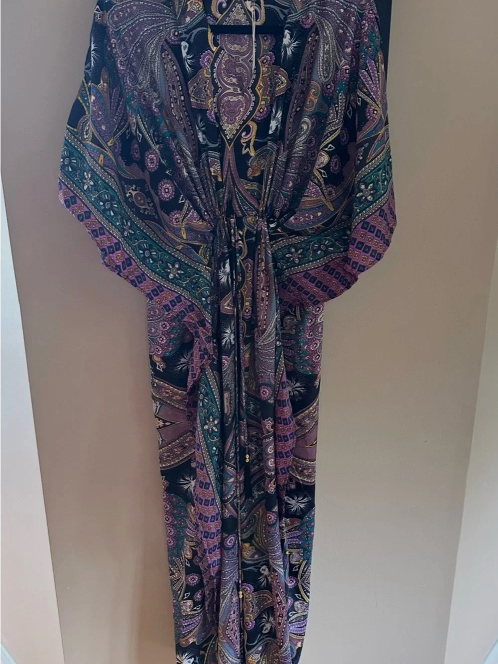 Flowy Paisley Print Maxi Dress — Black with Purple & Teal - Picture 2 of 3
